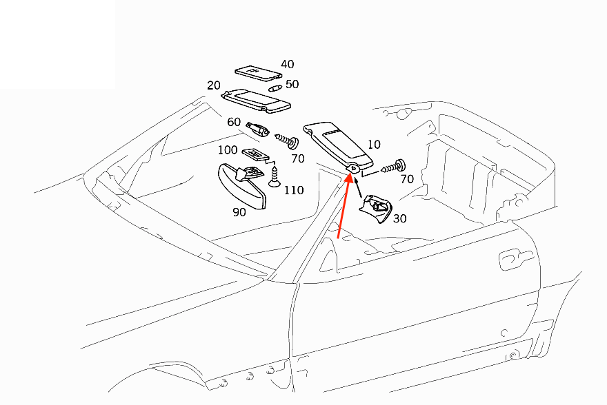Mercedes R129 Sun Visor Holder Bracket links/rechts A1298101110 / A1298101210