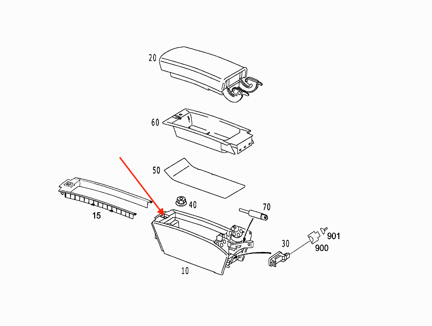 Mercedes R230 Center Console Armrest Bottom Lock Clip schwarz A2306800150