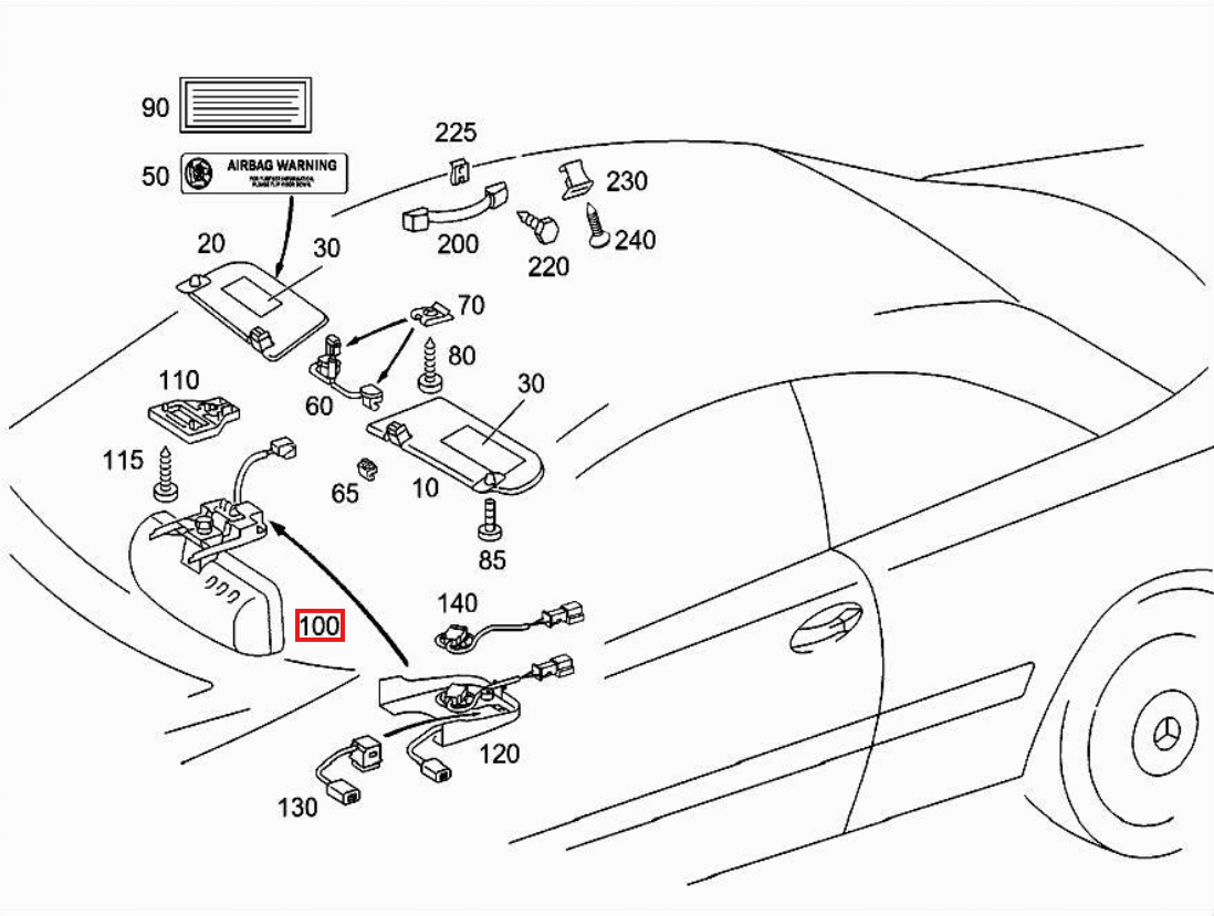 Mercedes R230 / W215 / W220 Rear – View Mirror Abdeckung – Complete A2208100017 (Version 2)