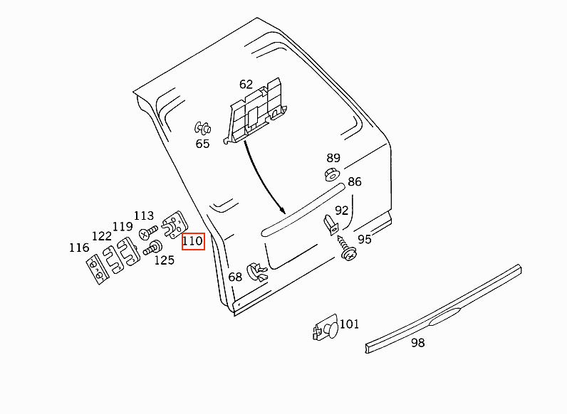 Mercedes S124 / W124 Tailgate Stopper A1247660876