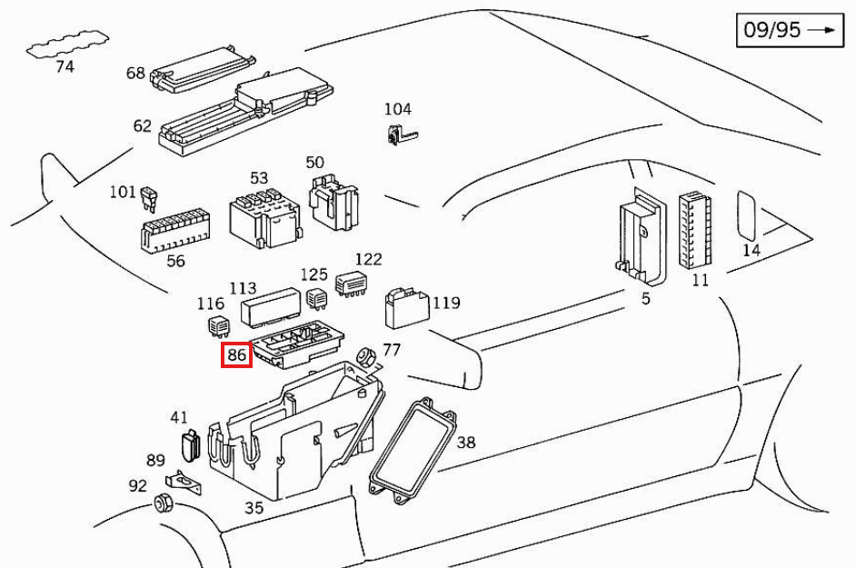 Mercedes SL R129 Fuse Box Bracket schwarz A1295450140