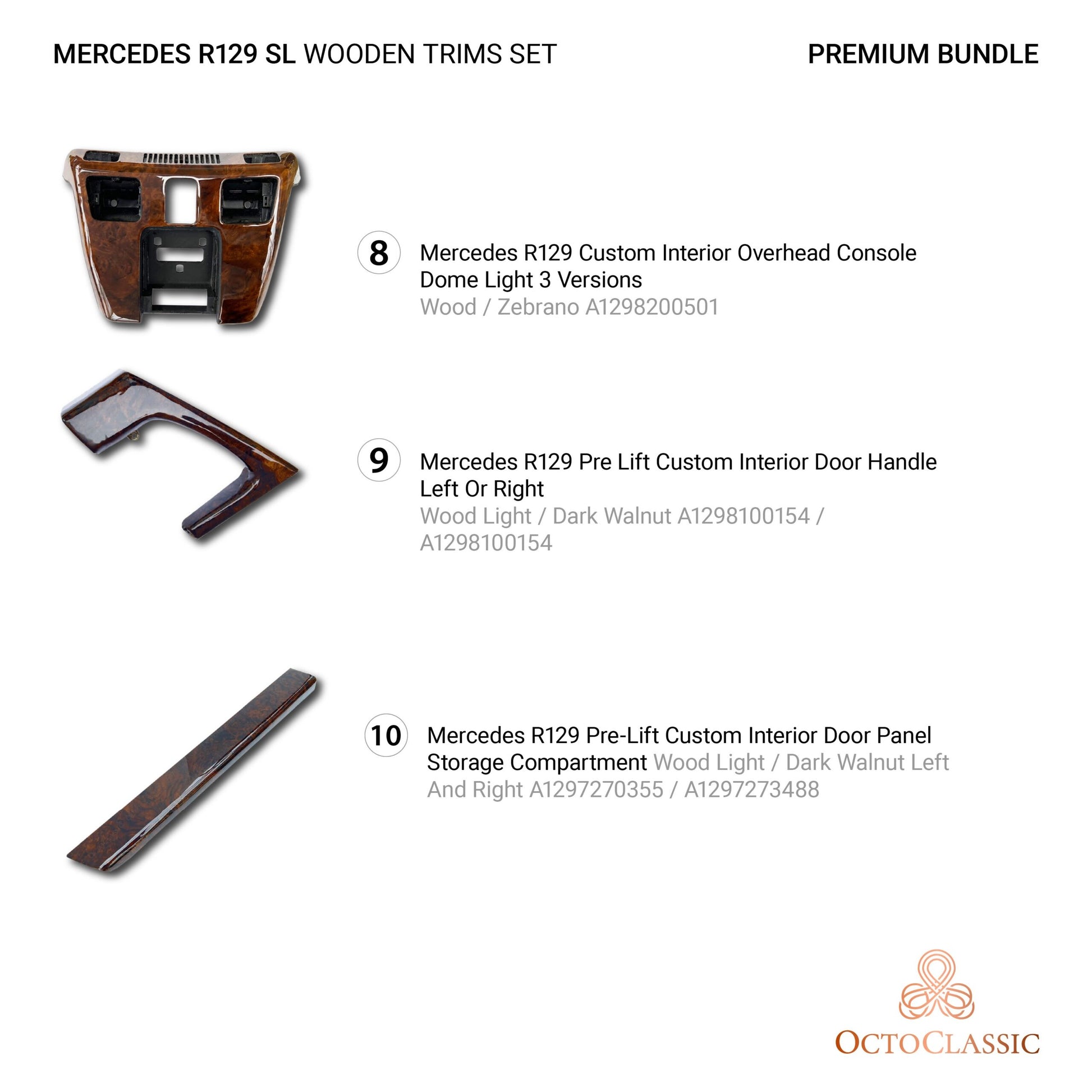 Mercedes SL R129 Pre Lift Wooden Decor Verkleidung Premium Set 15 Elements