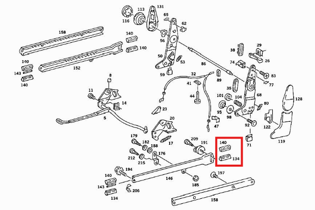 Mercedes SL SLC R107 Complete 1 Set Of Seat Rail Plastic Sliding Jaw A1079190424 A1079190324