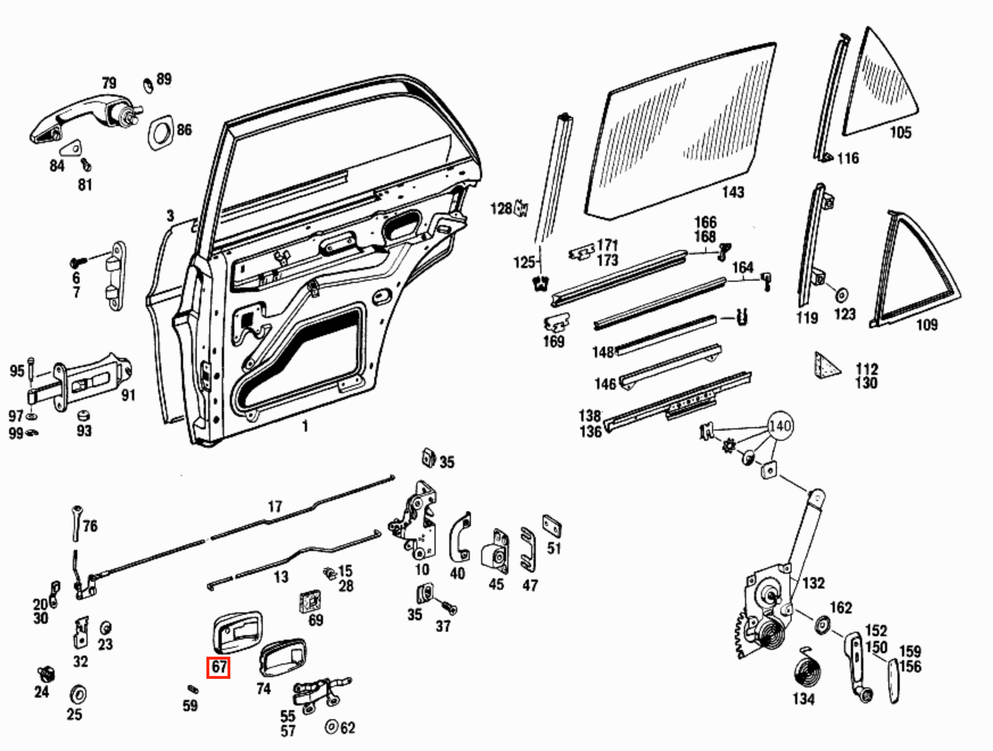 Mercedes W100 / W108 / W109 / W113 / W114 / W115 / W116 / W123 Inner Door Handle Chrome Backing Recess links/rechts