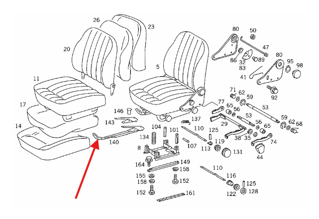 Mercedes W114 / W115 / W116 / W123 Seat Adjustment Lever Repair Kit Set Of 2 schwarz A1239100305 A1239100405