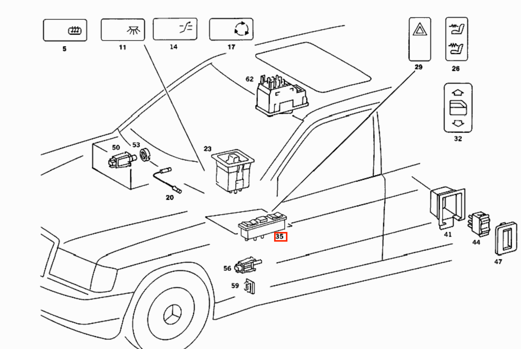 Mercedes W123 / C126 / W201 Double Switch Window Regulator Left A0008208110