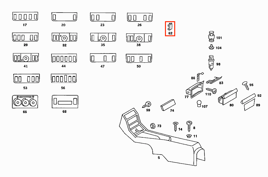 Mercedes W123 S123 C123 Center Console Switch Abdeckung Set Of 2 schwarz A1236831010