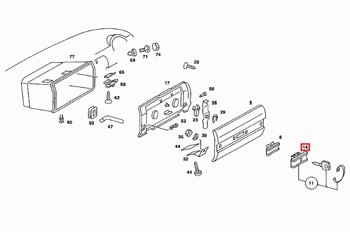 Mercedes W123 Glove Box Lock Handle With Lock Hole schwarz A1236800084