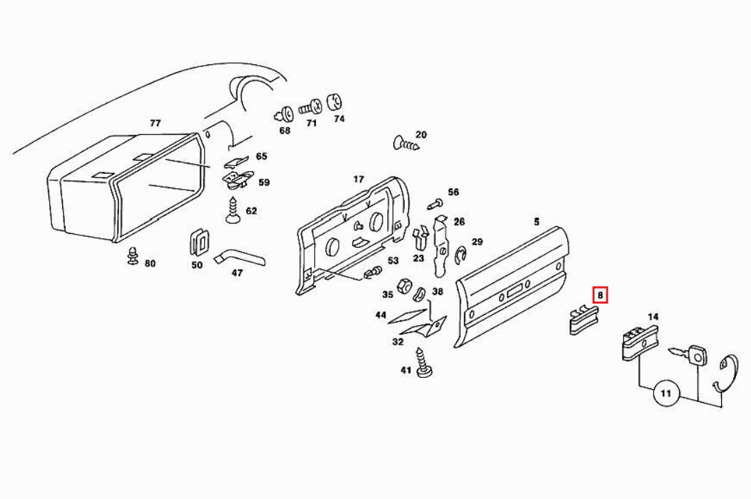 Mercedes W123 Glove Box Opener Release Handle A1236890070