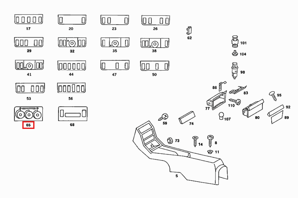 Mercedes W123 Heating And Ventilation Center Console Abdeckung Bracket schwarz A1236803307