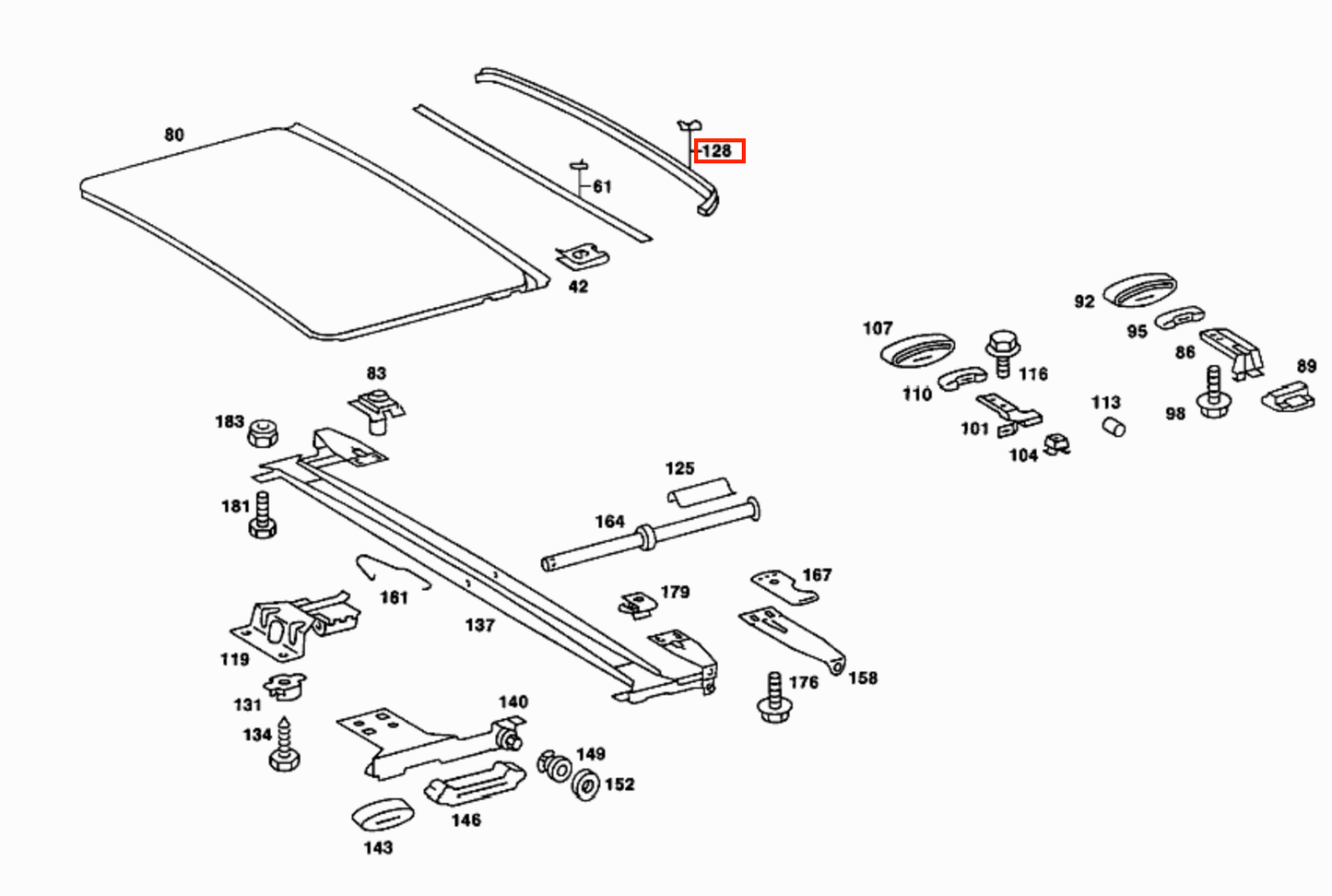 Mercedes W123 / W126 Sunroof Sliding Seal A1087820198