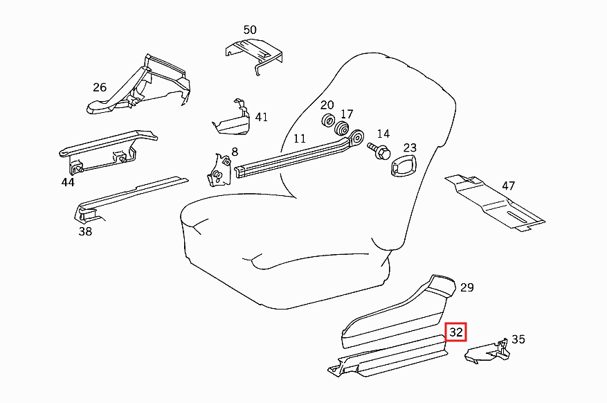 Mercedes W124 Coupe Convertible Seat Lower Verkleidung Panel links/rechts A1249191720 / A1249191820