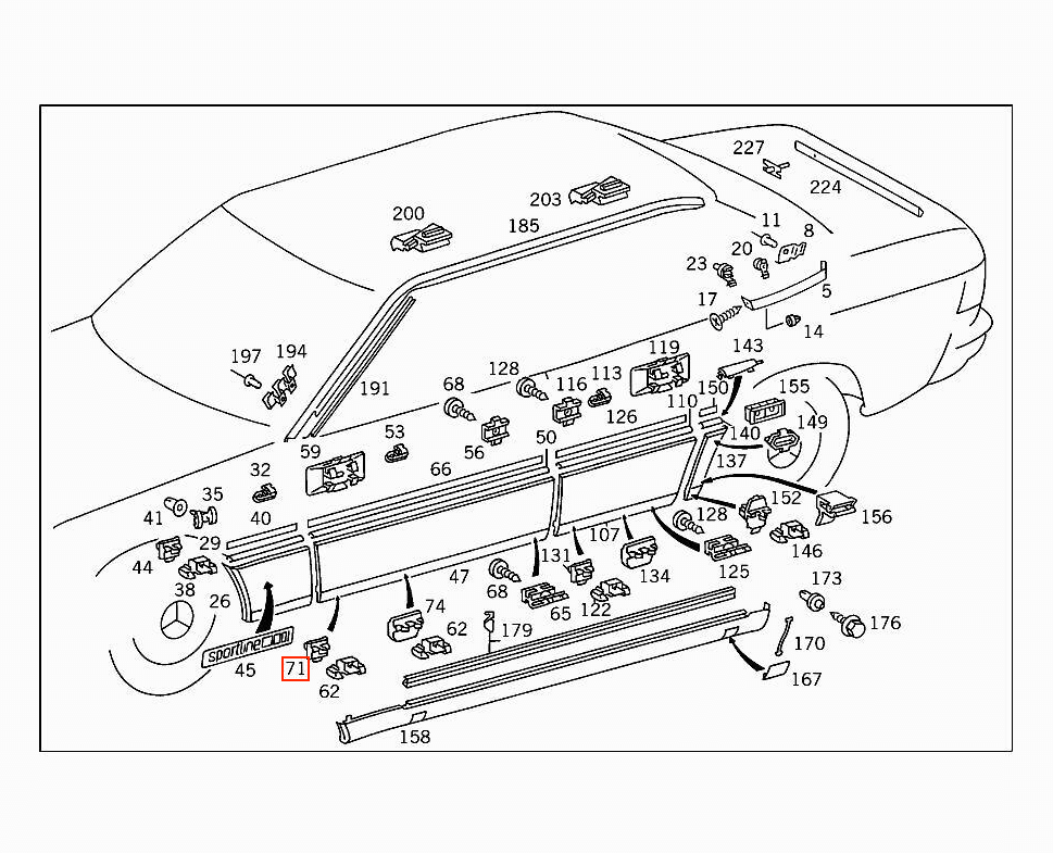 Mercedes W124 Front Door Lower Molding Left A1246900362