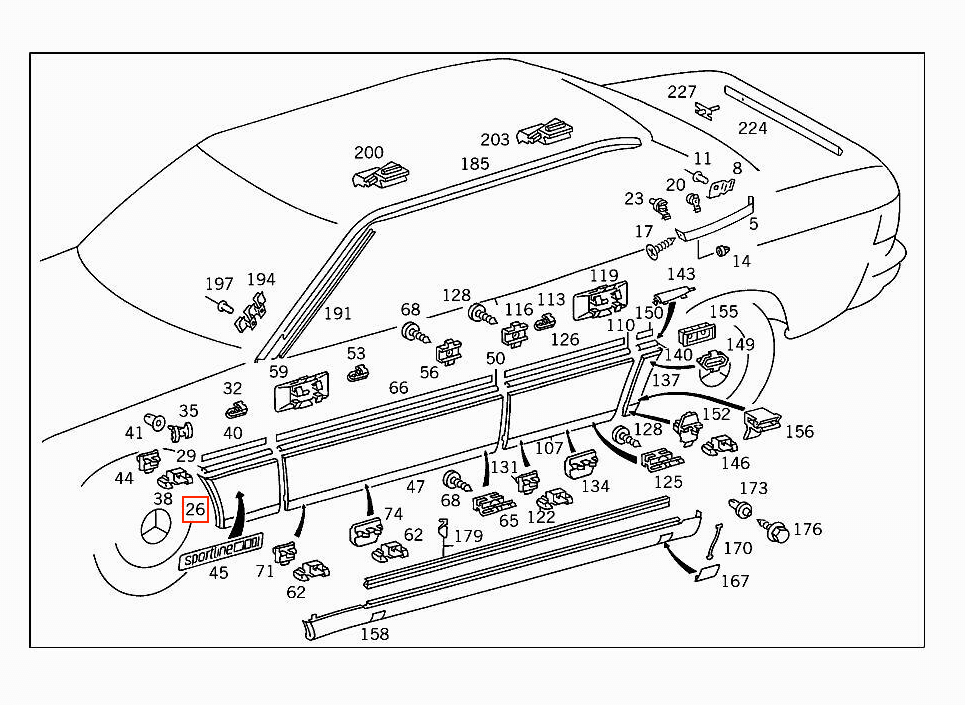 Mercedes W124 Front Fender Center Verkleidung Molding links/rechts A1246901062 / 1246900962