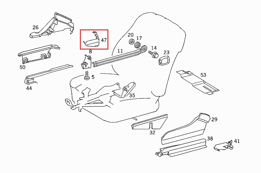 Mercedes W124 Inner Seat Abdeckung Verkleidung links/rechts A1249192320 / A1249192420