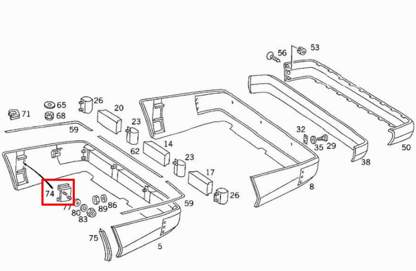 Mercedes W124 Rear Bumper Guide links/rechts schwarz A1248800130