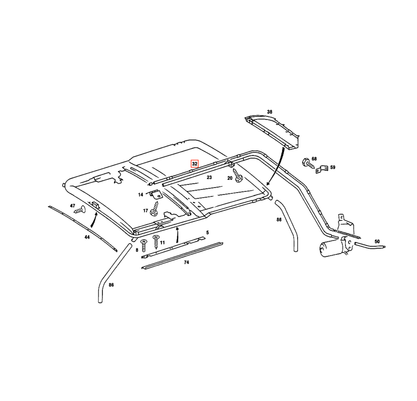 Mercedes W124 / W201 / 190E Coupe Sunroof Cable - Cable Core for Sliding Roof (SHD) A1247800889
