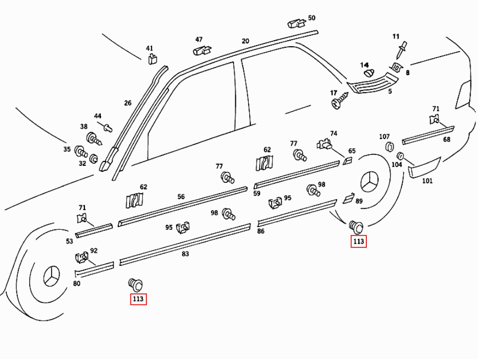 Mercedes W124 / W201 Prelift Side Skirt Jacking Point Abdeckkappe Set Of 4 schwarz Or Primed A2018990008