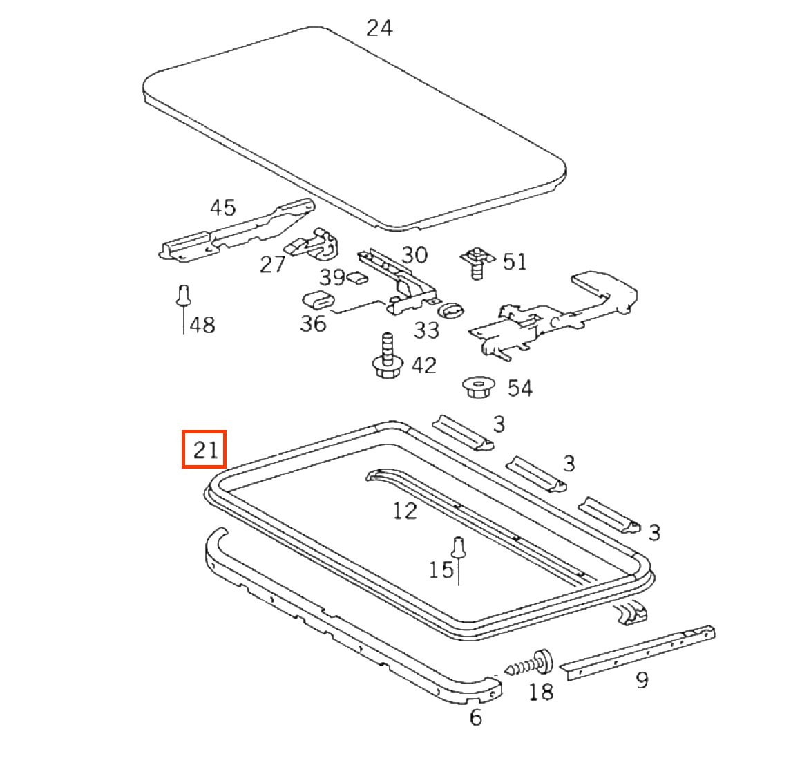 Mercedes W124 / W201 / W202 / W203 – Sunroof Sliding Seal A1247800298