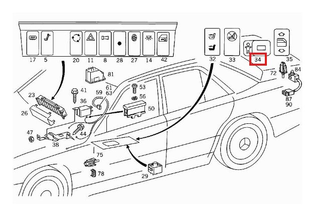 Mercedes W124 W201 W460 W461 Child Safety Window Switch Abdeckung Blank schwarz A1248204910