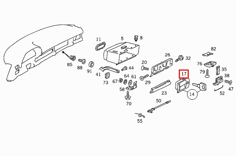 Mercedes W126 / C126 Glove Box Lock Handle schwarz A1266800184 (2 Versions)