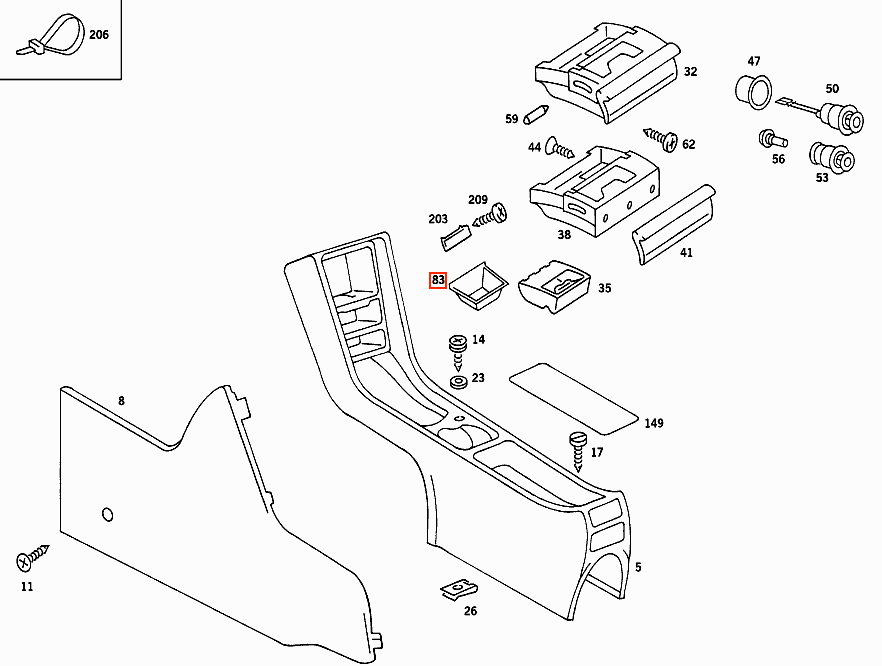 Mercedes W126 Center Console Storage Tray A1266800152