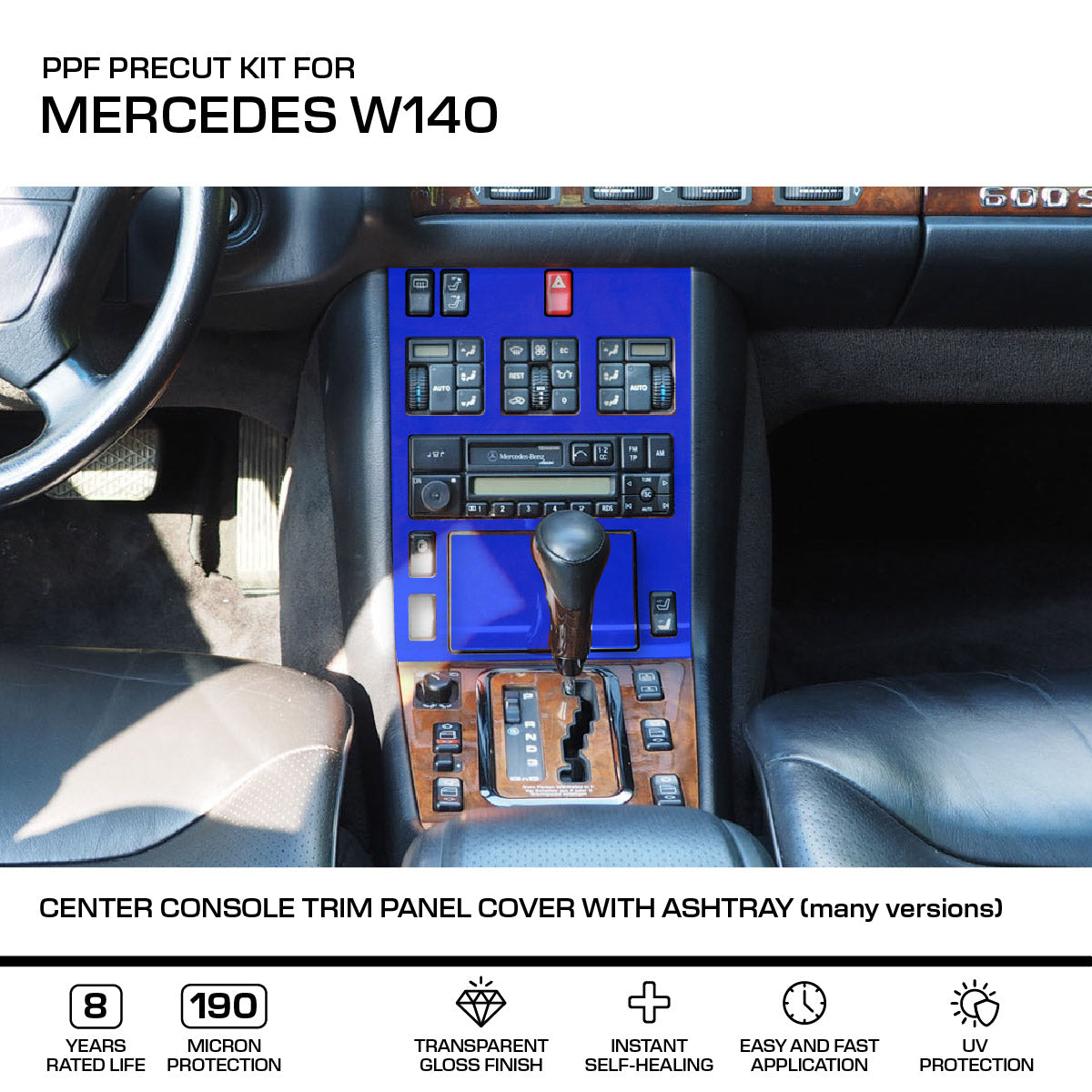 Mercedes W140 Center Console Verkleidung Panel Abdeckung With Ashtray (Many Versions) – 3M PRO Transparent PPF Paint Protection Film Precut