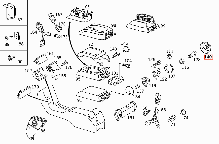 Mercedes W140 S600 Console Armrest Verkleidung Abdeckkappe Set Of 2 A1409700629 & A1409700629