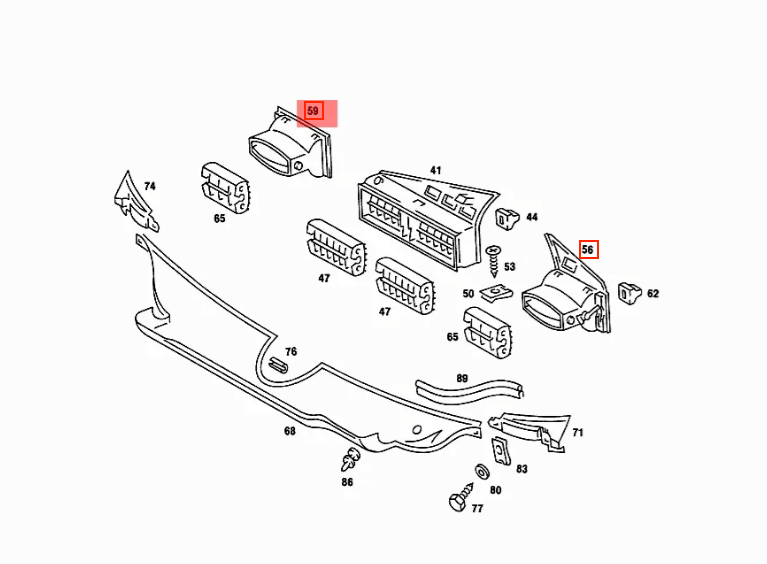 Mercedes W201 Dashboard Ventilation Gitter Set Of 2 Left And Right A2018301254 / A2018301154