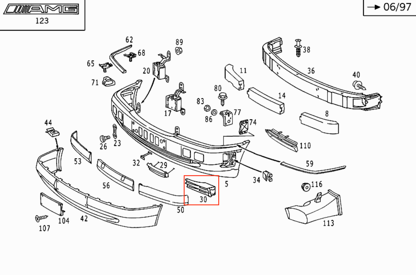 Mercedes W202 C36 AMG Front Bumper Left Tow Eye Abdeckung Primed HWA2028850126