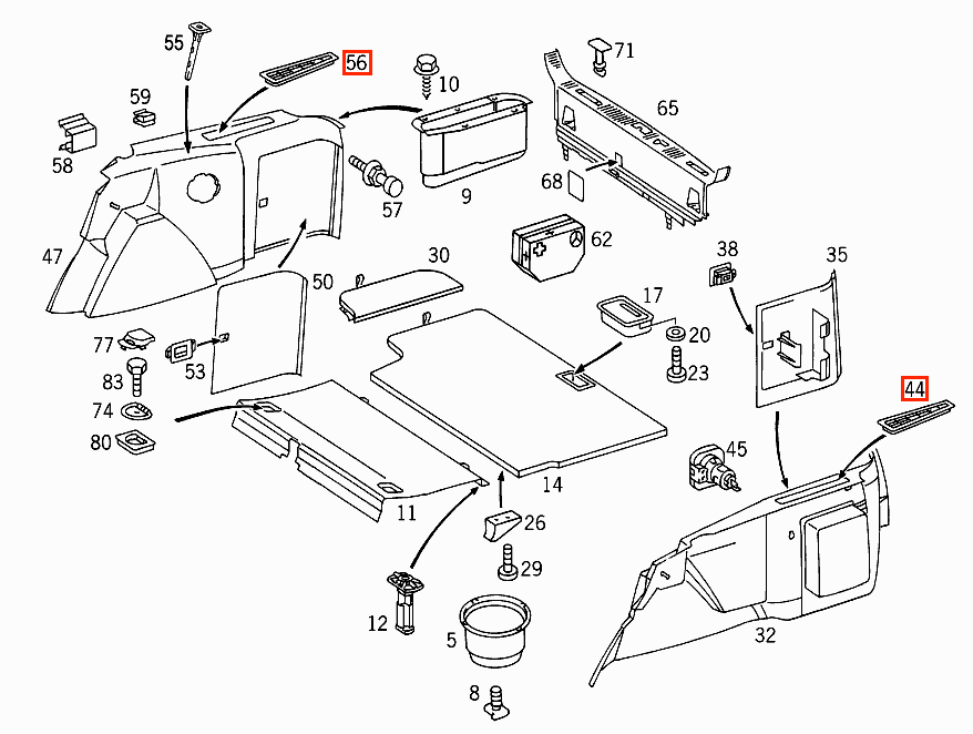Mercedes W202 Rear Luggage Bay Window Vent Verkleidung links/rechts A2026940337 / A2026940437