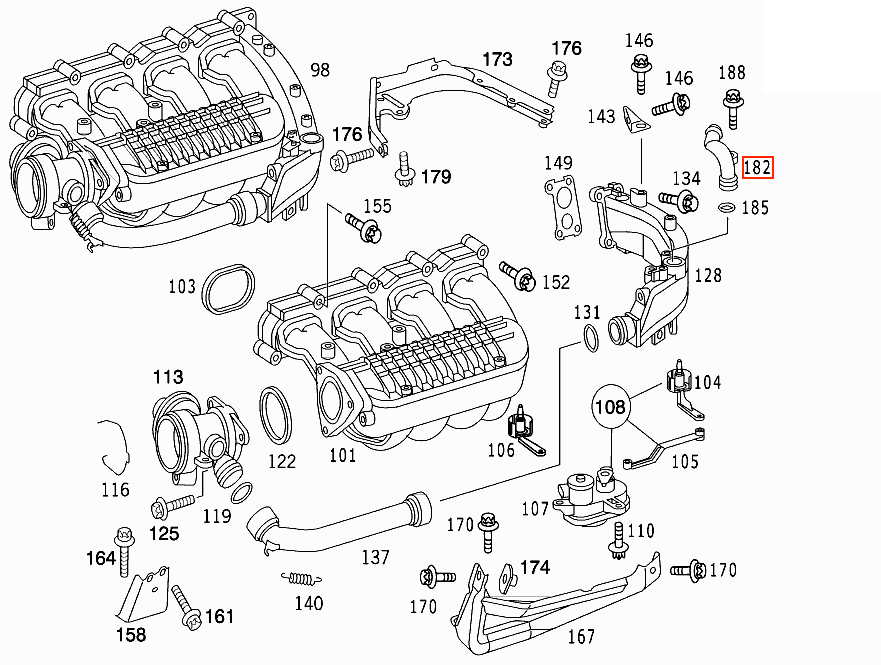 Mercedes W202 W203 W210 CL203 C209 EGR Hose Pipe Connector OM611 OM612 Engine A6111400108