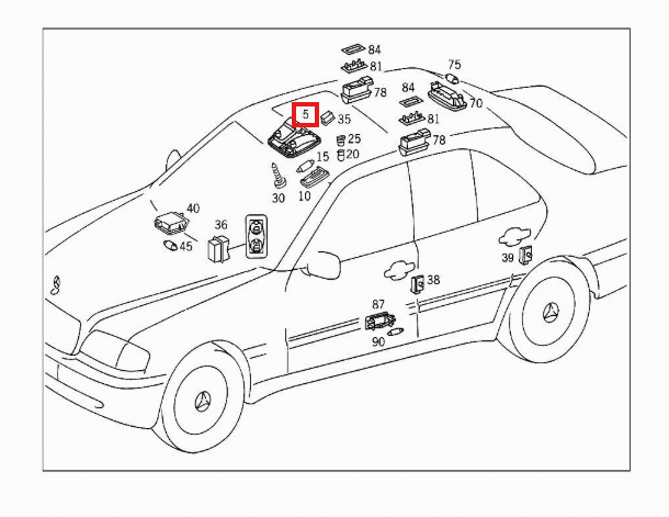 Mercedes W202 / W208 / W210 Innenraum-Deckenleuchten-Konsole A2088208001