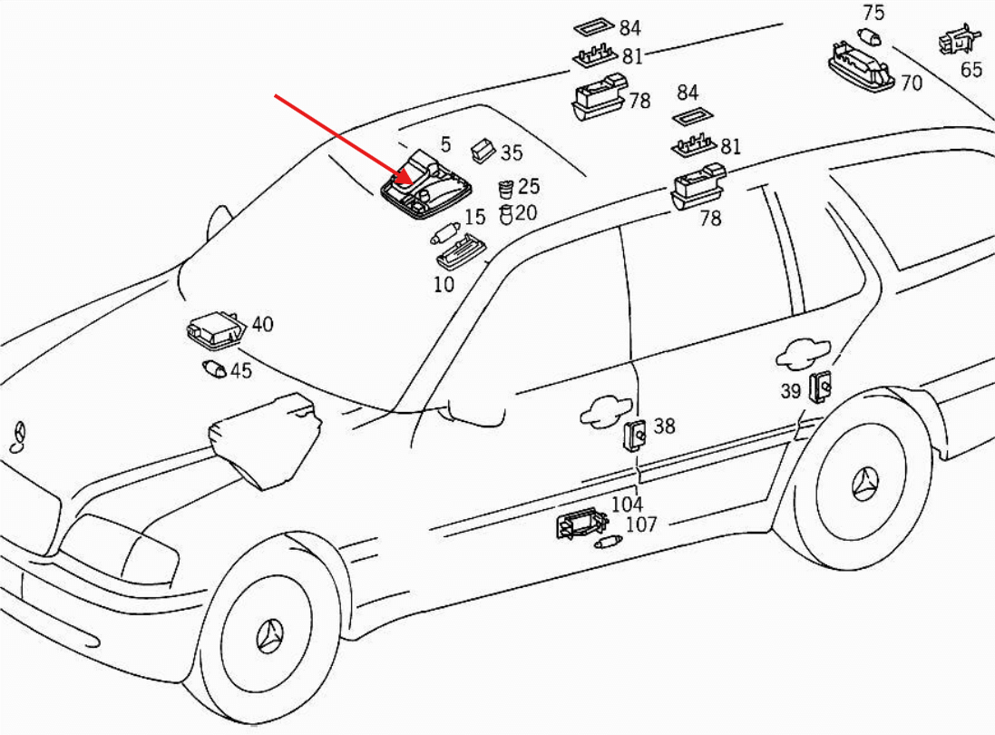 Mercedes W202 / W208 / W210 Innenraum-Deckenleuchten-Konsole Replacement Repair Inner Parts Kit Hella 148564