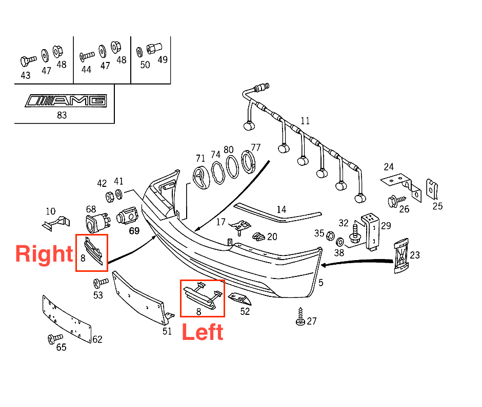 Mercedes W140 AMG Abschlepphaken-Abdeckung Stoßfänger vorn links/rechts Primed HWA1408800105 / HWA1408800205