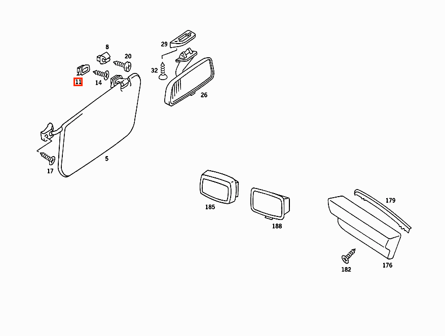 Mercedes R107 Sun Visor Clip Set Of 2 A1078110141