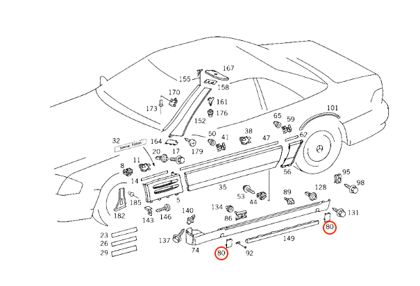 Mercedes R129 R129 Pre-Lift Jacking Point Abdeckung Set Of 4 Pieces A1296980030 / A1296980030/ A1296980130 / A1296980230