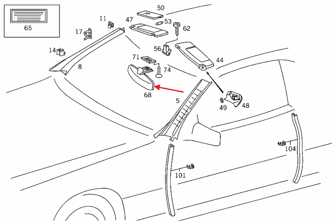 Mercedes R129 / W124 R129 A124 Rear-View Mirror Abdeckung – Complete (Frame + Shell) 9 Versions With Texture