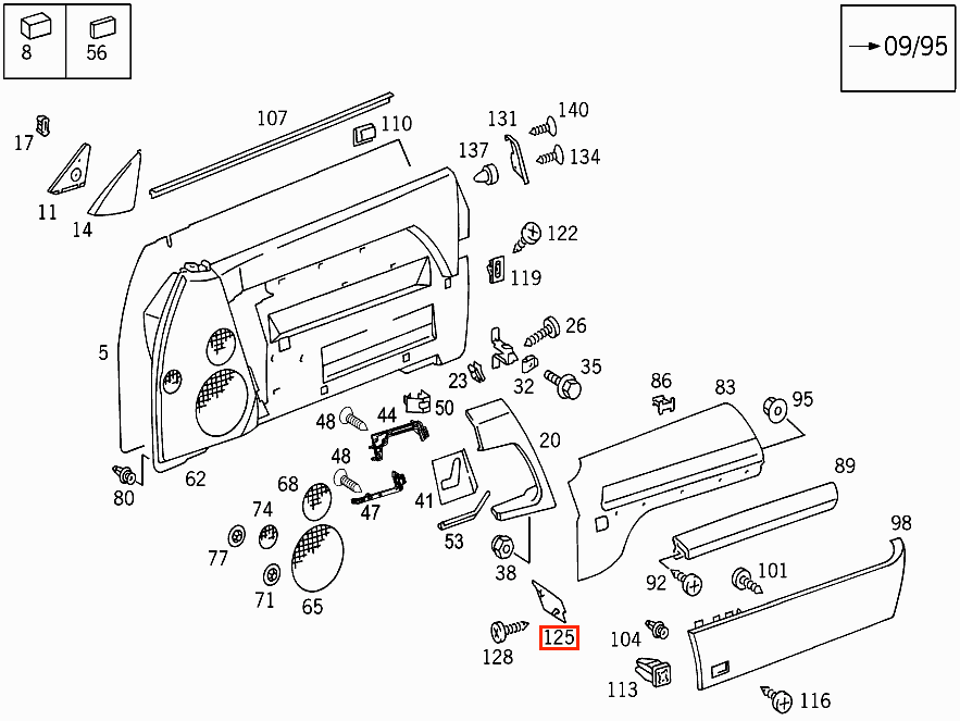 Mercedes R129 R129 Door Pocket Lock Plastic Abdeckung links/rechts A1297271188 / A1297271288