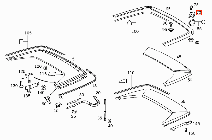 Mercedes R129 R129 Hardtop Back Abdeckung Top Molding Verkleidung links/rechts schwarz A1297581181 / A1297581281