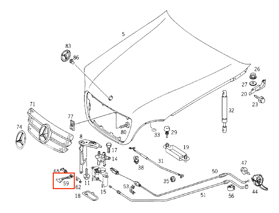 Mercedes R129 W140 W163ML Hood Opener Unlocking Handle schwarz A1298870127