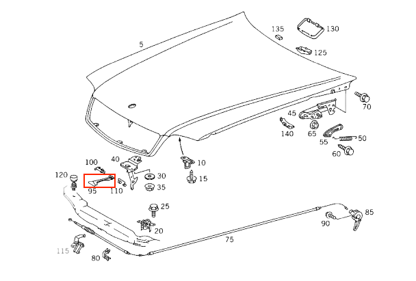 Mercedes R129 W140 W163ML Hood Opener Unlocking Handle schwarz A1298870127