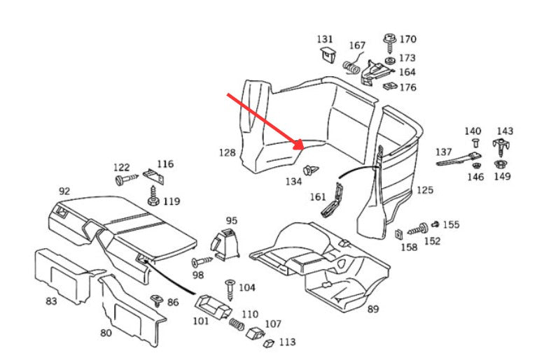 Mercedes R129 R129 Plastic Verkleidung From Rear Carpet Panel links/rechts All Color A1296920100 / A1296920200