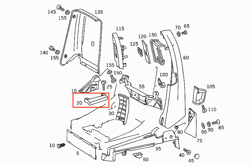 Mercedes R129 R129 Seat Rear Inside Rail Abdeckung links/rechts A1299191720 / A1299191820