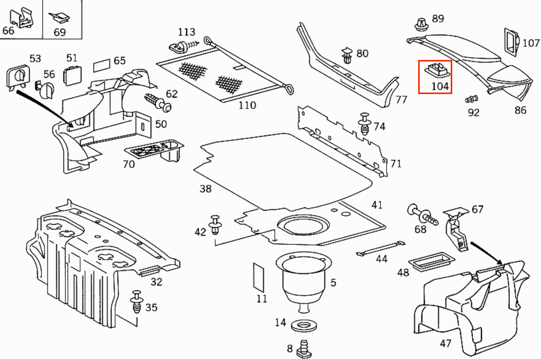 Mercedes R129 / W140 W140 R129 SL Boot Lid Bracket Verkleidung Abdeckung schwarz Mercedes A1296900014