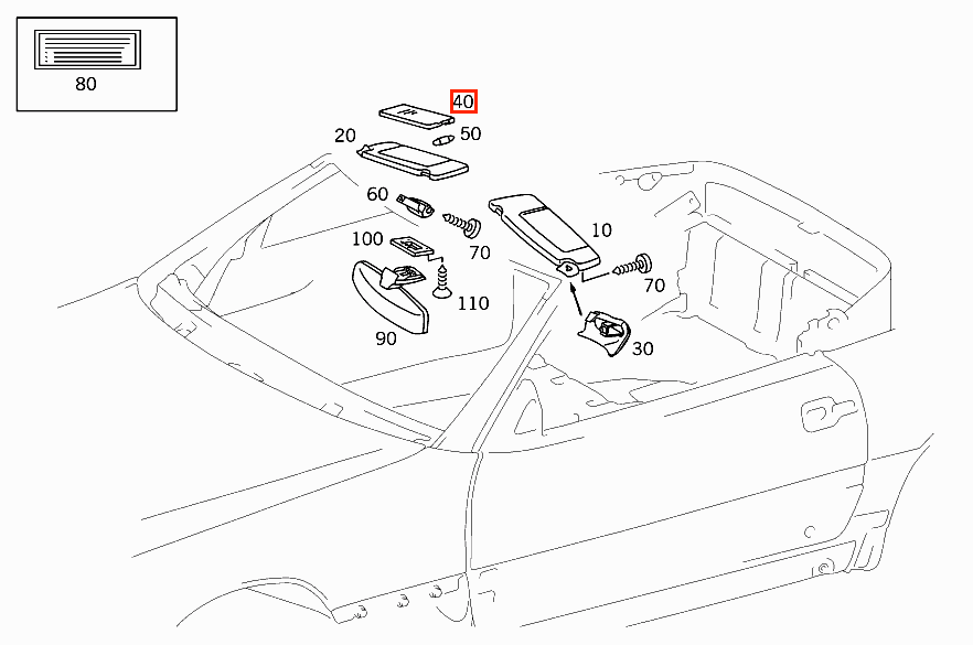 Mercedes A124 R129 Vanity Mirror Pad A1298102317
