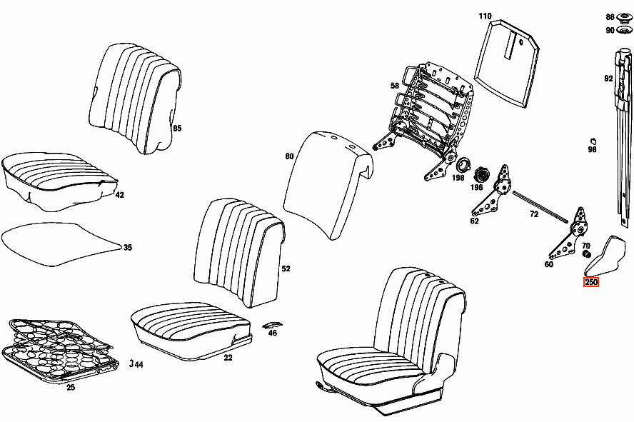 Mercedes W123 W114 W115 W116 W123 Front Seat Abdeckung With Hole links/rechts A1169131428 / A1169131430