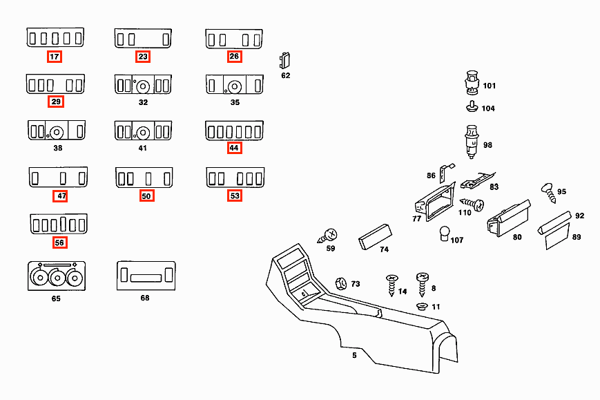 Mercedes W123 Switch Abdeckung Panel Frame 9 Versions schwarz A1236839936