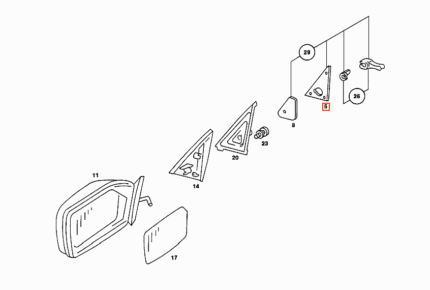 Mercedes W123 W123 Triangle Mirror Abdeckungs links/rechts Two Versions schwarz A1237250711 / A1237250811 | A1237250311 / A1237250411