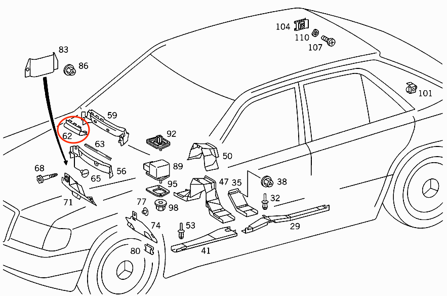Mercedes W124 W124 Engine Installation Abdeckung Heater Case Duct schwarz A1248210089